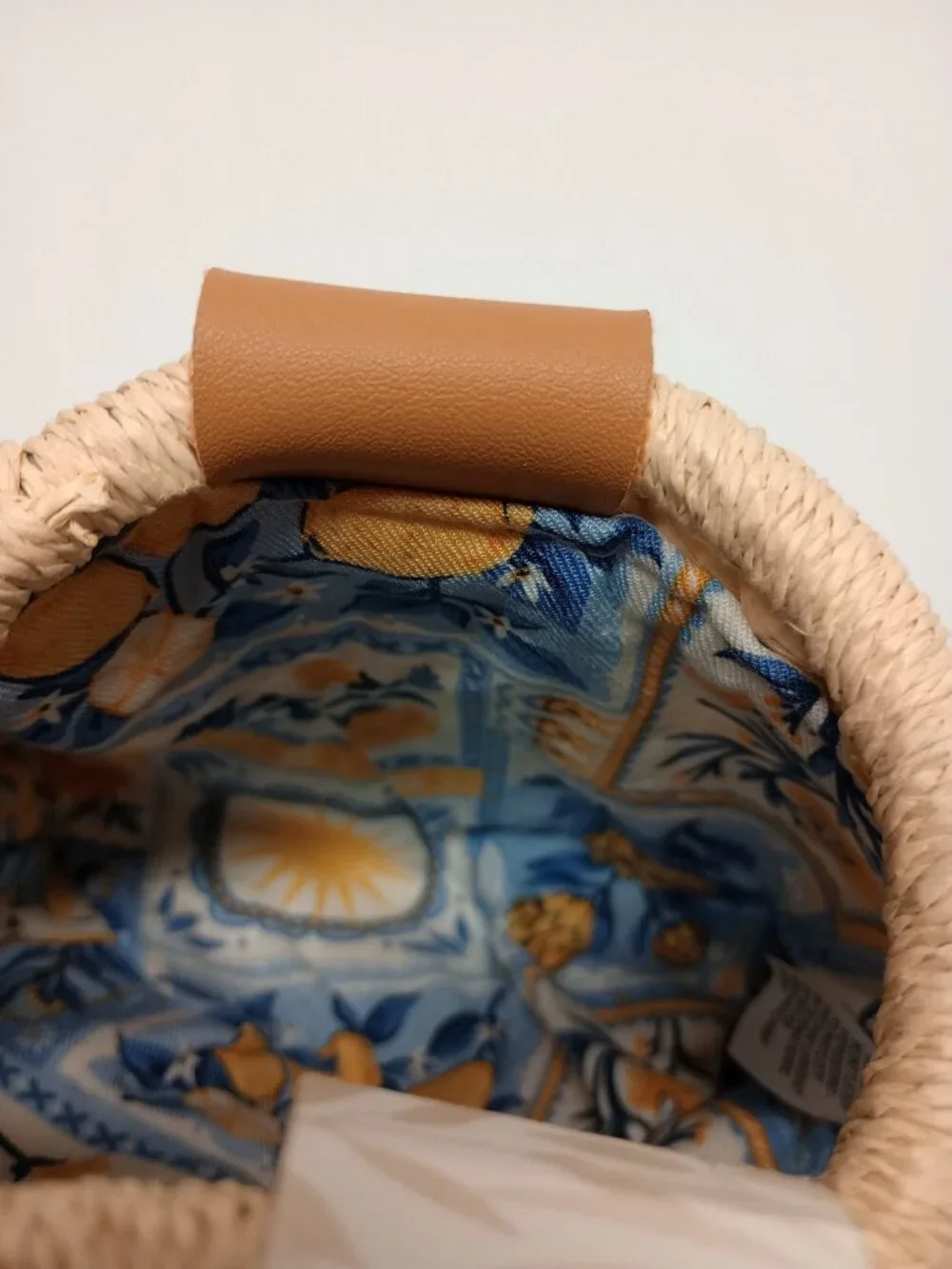 Tommy Bahama Kids Straw Top Handle Bag with Blue Yellow Floral Lining NWT